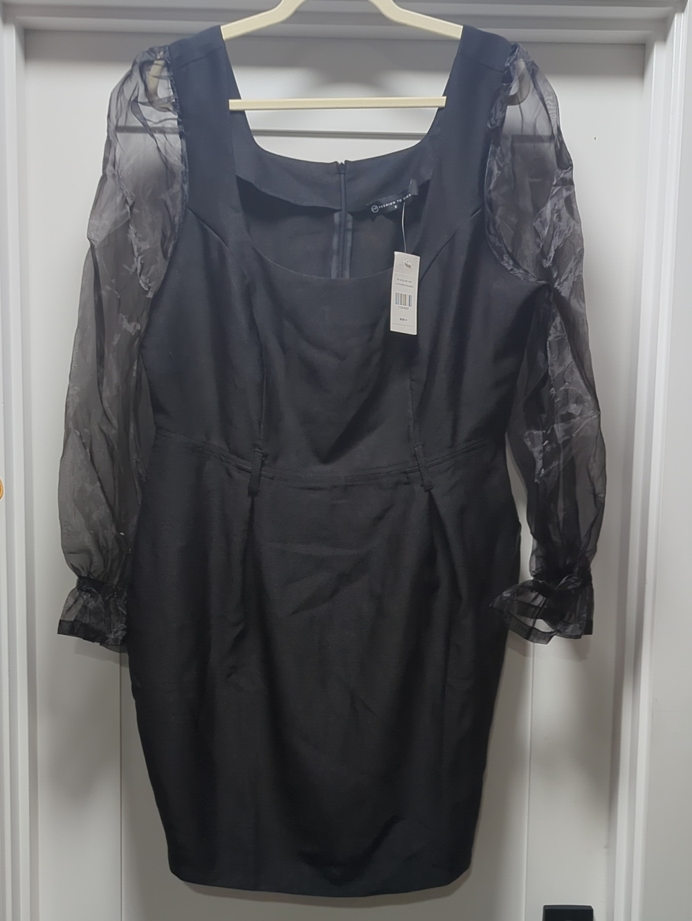 Chic Black Sheer-Sleeve Dress